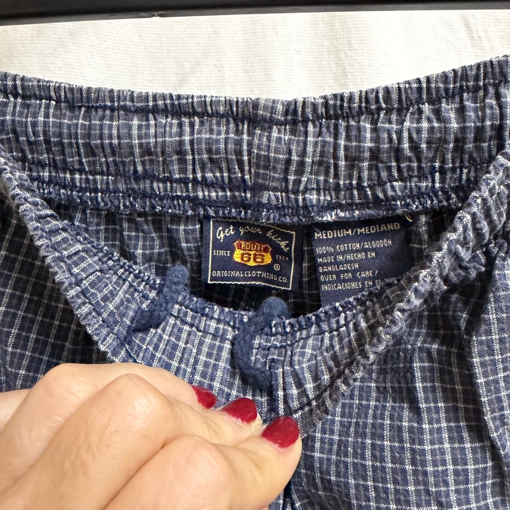 VTG Route 66 Y2K Mens Blue Plaid Cargo Shorts Elastic Waist Cotton Casual SZ Med - Picture 4 of 6
